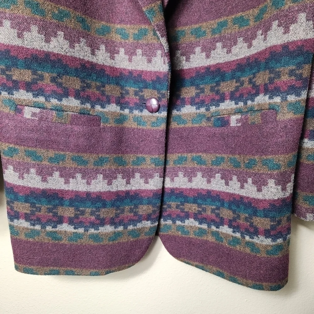 Vintage Braetan Womens Southwestern Aztec Wool Blend One Button Blazer-Size L
